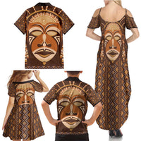 African Mask Printed Mudcloth Family Matching Summer Maxi Dress and Hawaiian Shirt - Wonder Print Shop