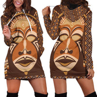 African Mask Printed Mudcloth Hoodie Dress - Wonder Print Shop