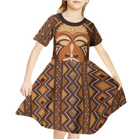 African Mask Printed Mudcloth Kid Short Sleeve Dress - Wonder Print Shop