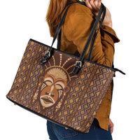 African Mask Printed Mudcloth Leather Tote Bag - Wonder Print Shop