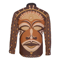 African Mask Printed Mudcloth Long Sleeve Button Shirt - Wonder Print Shop