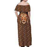 African Mask Printed Mudcloth Off Shoulder Maxi Dress - Wonder Print Shop
