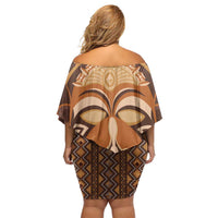 African Mask Printed Mudcloth Off Shoulder Short Dress - Wonder Print Shop