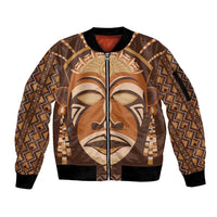African Mask Printed Mudcloth Sleeve Zip Bomber Jacket - Wonder Print Shop