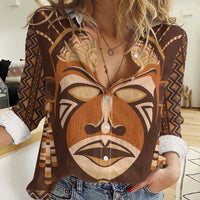 African Mask Printed Mudcloth Women Casual Shirt - Wonder Print Shop