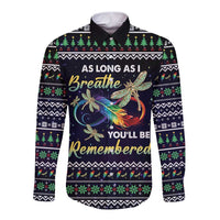 Dragonfly Angel Long Sleeve Button Shirt As Long As I Breathe You'll Be Remembered - Wonder Print Shop