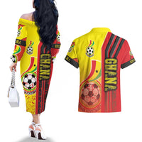 Ghana Football Couples Matching Off The Shoulder Long Sleeve Dress and Hawaiian Shirt Black Stars Soccer - Road To Champion - Wonder Print Shop