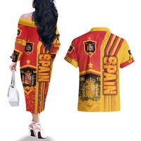 Spain Football Couples Matching Off The Shoulder Long Sleeve Dress and Hawaiian Shirt La Roja Soccer - Road To Champion