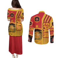 Spain Football Couples Matching Puletasi and Long Sleeve Button Shirt La Roja Soccer - Road To Champion