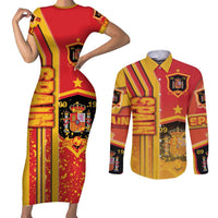 Spain Football Couples Matching Short Sleeve Bodycon Dress and Long Sleeve Button Shirt La Roja Soccer - Road To Champion