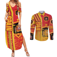 Spain Football Couples Matching Summer Maxi Dress and Long Sleeve Button Shirt La Roja Soccer - Road To Champion