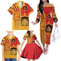 Spain Football Family Matching Off The Shoulder Long Sleeve Dress and Hawaiian Shirt La Roja Soccer - Road To Champion