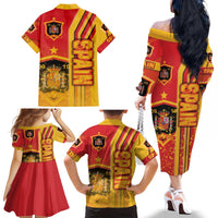 Spain Football Family Matching Off The Shoulder Long Sleeve Dress and Hawaiian Shirt La Roja Soccer - Road To Champion