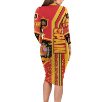 Spain Football Long Sleeve Bodycon Dress La Roja Soccer - Road To Champion - Wonder Print Shop