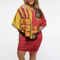 Spain Football Off Shoulder Short Dress La Roja Soccer - Road To Champion - Wonder Print Shop