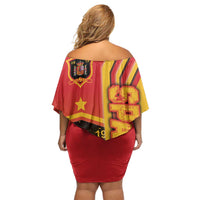 Spain Football Off Shoulder Short Dress La Roja Soccer - Road To Champion - Wonder Print Shop