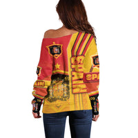 Spain Football Off Shoulder Sweater La Roja Soccer - Road To Champion - Wonder Print Shop