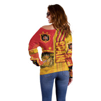 Spain Football Off Shoulder Sweater La Roja Soccer - Road To Champion - Wonder Print Shop