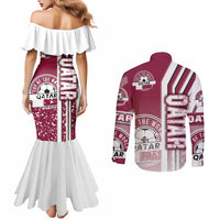 Qatar Football Couples Matching Mermaid Dress and Long Sleeve Button Shirt The Maroons Soccer - Road To Champion