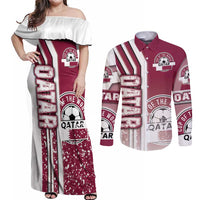 Qatar Football Couples Matching Off Shoulder Maxi Dress and Long Sleeve Button Shirt The Maroons Soccer - Road To Champion