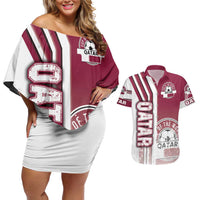 Qatar Football Couples Matching Off Shoulder Short Dress and Hawaiian Shirt The Maroons Soccer - Road To Champion