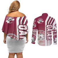 Qatar Football Couples Matching Off Shoulder Short Dress and Long Sleeve Button Shirt The Maroons Soccer - Road To Champion