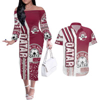 Qatar Football Couples Matching Off The Shoulder Long Sleeve Dress and Hawaiian Shirt The Maroons Soccer - Road To Champion