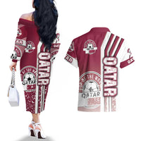 Qatar Football Couples Matching Off The Shoulder Long Sleeve Dress and Hawaiian Shirt The Maroons Soccer - Road To Champion