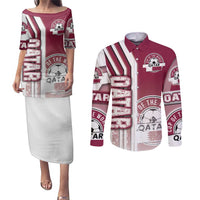 Qatar Football Couples Matching Puletasi and Long Sleeve Button Shirt The Maroons Soccer - Road To Champion