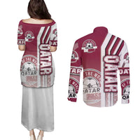 Qatar Football Couples Matching Puletasi and Long Sleeve Button Shirt The Maroons Soccer - Road To Champion