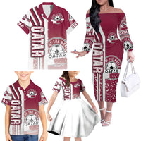 Qatar Football Family Matching Off The Shoulder Long Sleeve Dress and Hawaiian Shirt The Maroons Soccer - Road To Champion