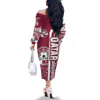 Qatar Football Family Matching Off The Shoulder Long Sleeve Dress and Hawaiian Shirt The Maroons Soccer - Road To Champion