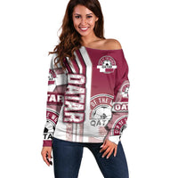 Qatar Football Off Shoulder Sweater The Maroons Soccer - Road To Champion - Wonder Print Shop
