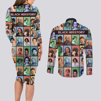 Black Herstory Couples Matching Long Sleeve Bodycon Dress and Long Sleeve Button Shirt The History Of African Women - Wonder Print Shop