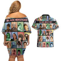 Black Herstory Couples Matching Off Shoulder Short Dress and Hawaiian Shirt The History Of African Women - Wonder Print Shop