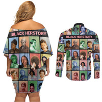 Black Herstory Couples Matching Off Shoulder Short Dress and Long Sleeve Button Shirt The History Of African Women - Wonder Print Shop