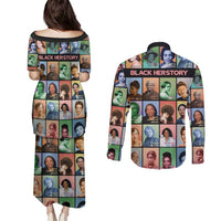 Black Herstory Couples Matching Puletasi and Long Sleeve Button Shirt The History Of African Women - Wonder Print Shop