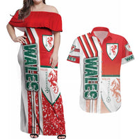 Wales Football Couples Matching Off Shoulder Maxi Dress and Hawaiian Shirt The Dragons Soccer - Road To Champion