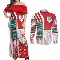 Wales Football Couples Matching Off Shoulder Maxi Dress and Long Sleeve Button Shirt The Dragons Soccer - Road To Champion