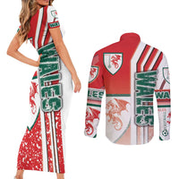 Wales Football Couples Matching Short Sleeve Bodycon Dress and Long Sleeve Button Shirt The Dragons Soccer - Road To Champion