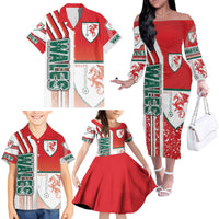 Wales Football Family Matching Off The Shoulder Long Sleeve Dress and Hawaiian Shirt The Dragons Soccer - Road To Champion