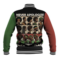 Never Apologize for Being Proudly Black Baseball Jacket African Human - Wonder Print Shop