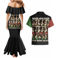 Never Apologize for Being Proudly Black Couples Matching Mermaid Dress and Hawaiian Shirt African Human - Wonder Print Shop