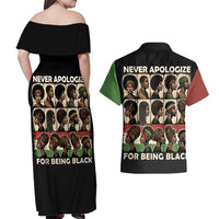 Never Apologize for Being Proudly Black Couples Matching Off Shoulder Maxi Dress and Hawaiian Shirt African Human - Wonder Print Shop