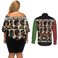 Never Apologize for Being Proudly Black Couples Matching Off Shoulder Short Dress and Long Sleeve Button Shirt African Human - Wonder Print Shop