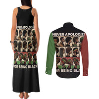 Never Apologize for Being Proudly Black Couples Matching Tank Maxi Dress and Long Sleeve Button Shirt African Human - Wonder Print Shop
