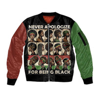Never Apologize for Being Proudly Black Sleeve Zip Bomber Jacket African Human - Wonder Print Shop