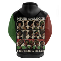 Never Apologize for Being Proudly Black Zip Hoodie African Human - Wonder Print Shop