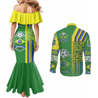 Brazil Football Couples Matching Mermaid Dress and Long Sleeve Button Shirt Selecao Soccer - Road To Champion