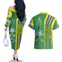 Brazil Football Couples Matching Off The Shoulder Long Sleeve Dress and Hawaiian Shirt Selecao Soccer - Road To Champion